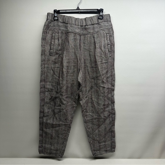 ANTHROPOLOGIE HEI HEI FRANCOISE STRIPED LINEN CROP PANTS BROWN WHITE small - Picture 2 of 11